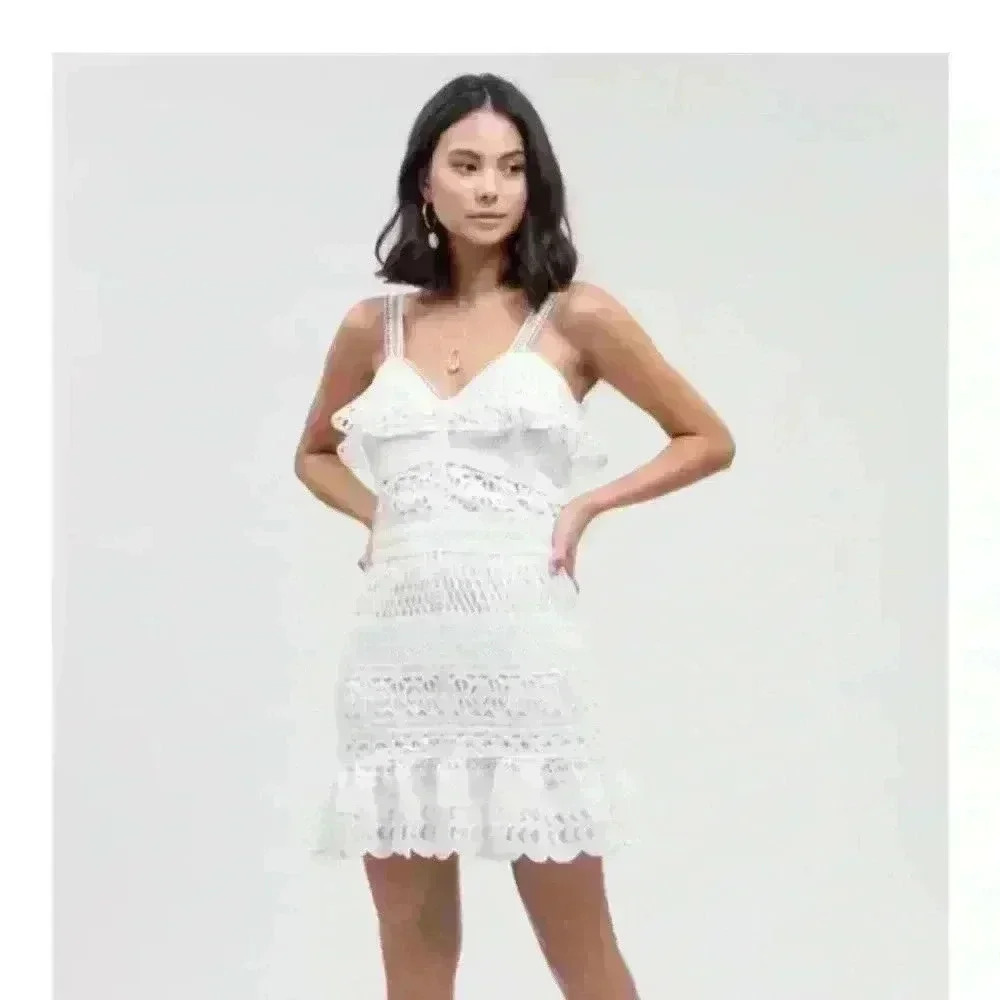 JOA | Eyelet Ruffle Dress in White